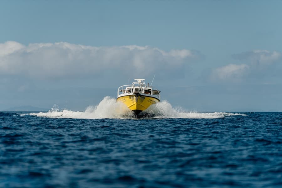 Motovedetta Sailornet in navigazione veloce, vista di prua